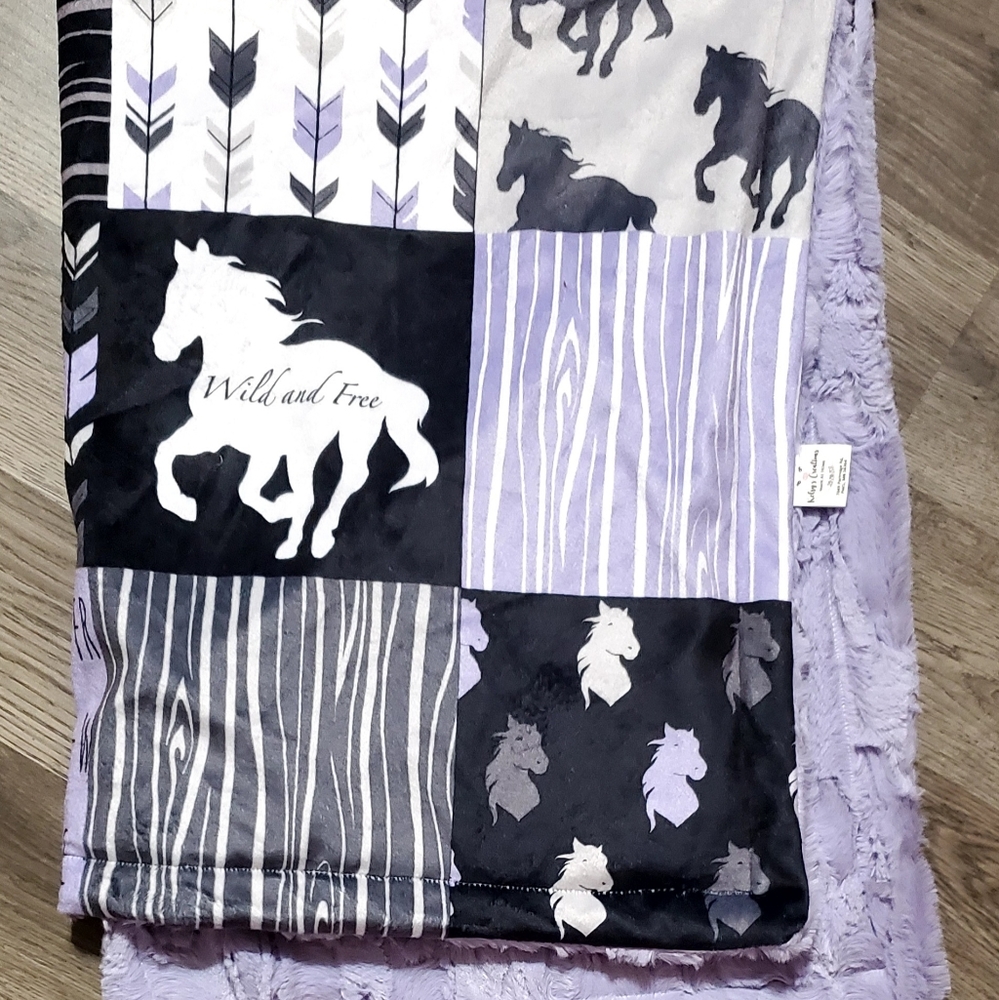 28x 34" purple horse infant size minky blanket